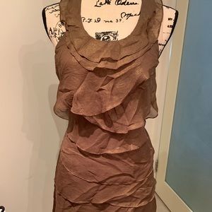 Golden, layered chiffon dress